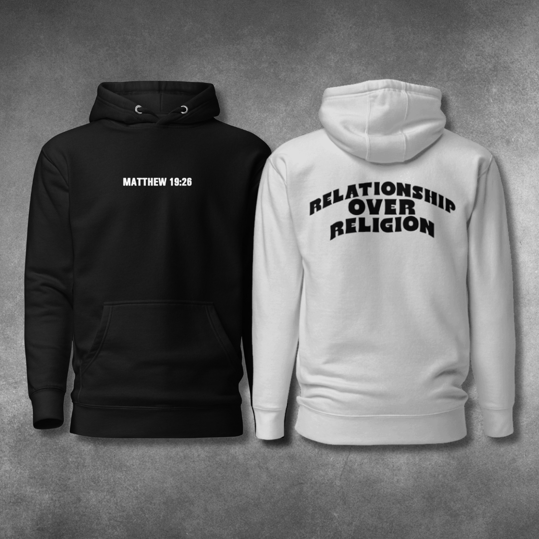 Embroidered Matthew 1926 Relationship Over Religion Hoodie